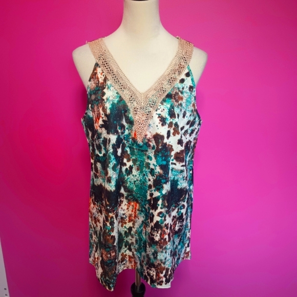 Ladies Multicolor Abstract Pattern V-Neck Tank Top (Size XL) - Picture 1 of 8